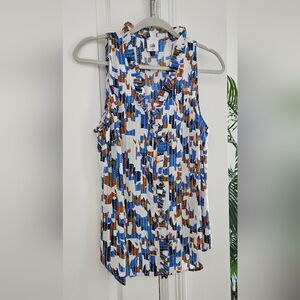Cabi Women's Sleeveless Abstract Print Tank Top - Blue and Brown